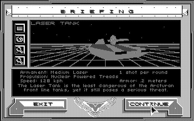 Stellar 7 IBM PC/Compatibles Screenshot: Mission briefing...one of several enemies you'll encounter.