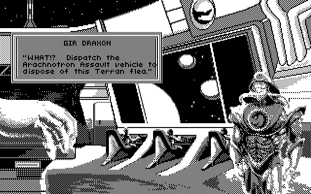Stellar 7 IBM PC/Compatibles Screenshot: Gir Draxon is annoyed by your presence.