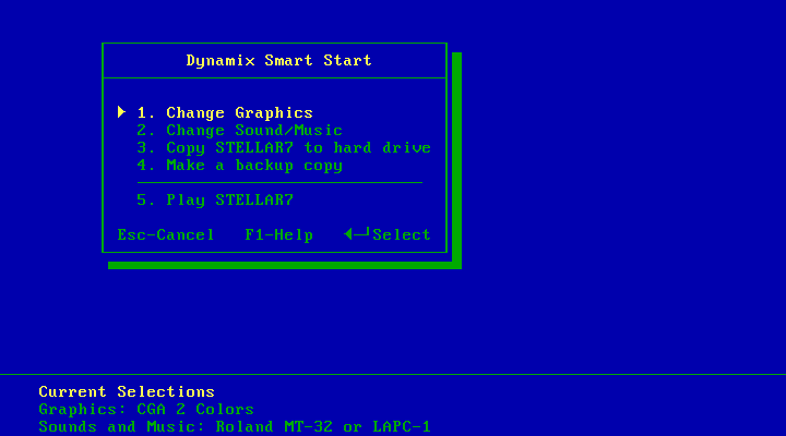 Stellar 7 IBM PC/Compatibles Screenshot: The main installation menu.
