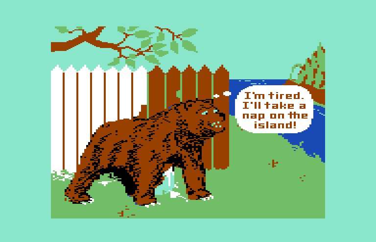 The Chase on Tom Sawyer's Island Commodore 64 Screenshot: Introduction; even a bear enters the chase!