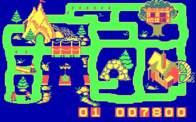 Chase on Tom Sawyer's Island, The IBM PC/Compatibles Screenshot: Uh oh, Tom Sawyer is surrounded!