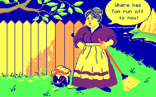 Chase on Tom Sawyer's Island, The IBM PC/Compatibles Screenshot: Uh oh, looks like trouble!