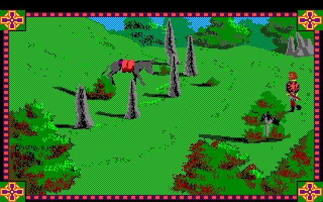 Conquests of Camelot: The Search for the Grail Amiga Screenshot: You'll need to solve some riddles to pass this barrier...