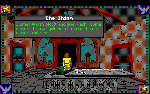 Conquests of Camelot: The Search for the Grail Amiga Screenshot: Would you trust this creature?