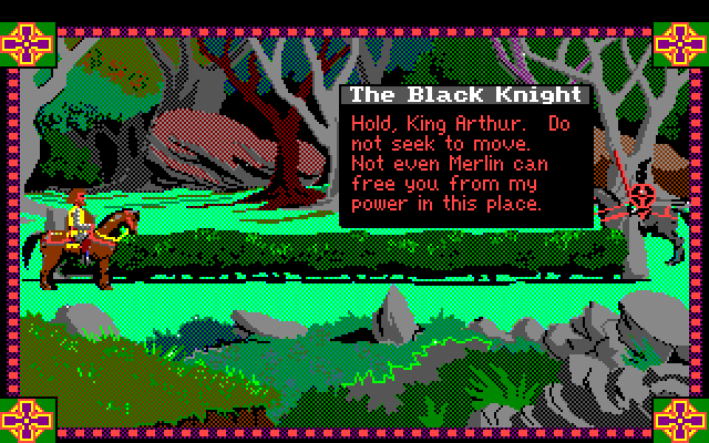 Conquests of Camelot: The Search for the Grail Amiga Screenshot: A battle with the Black Knight is about to begin!