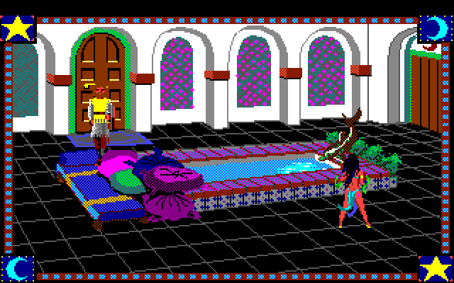 Conquests of Camelot: The Search for the Grail Amiga Screenshot: Fatima will try to tempt you.