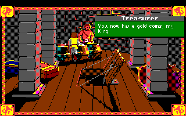 Conquests of Camelot: The Search for the Grail Amiga Screenshot: Be sure to take some coins before you leave the castle...