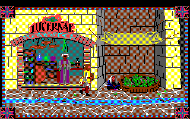 Conquests of Camelot: The Search for the Grail Amiga Screenshot: You'll encounter many people and need to help them when exploring the bizarre.