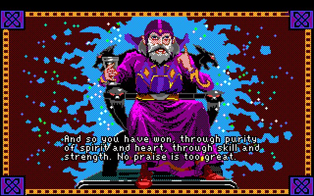 Conquests of Camelot: The Search for the Grail Amiga Screenshot: Merlin congratulates you.