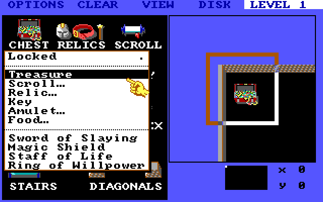 Demon Stalkers IBM PC/Compatibles Screenshot: Level editor; Placing treasures.
