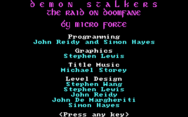 Demon Stalkers IBM PC/Compatibles Screenshot: Title screen 1.