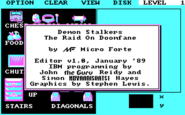 Demon Stalkers IBM PC/Compatibles Screenshot: Level editor, title screen.
