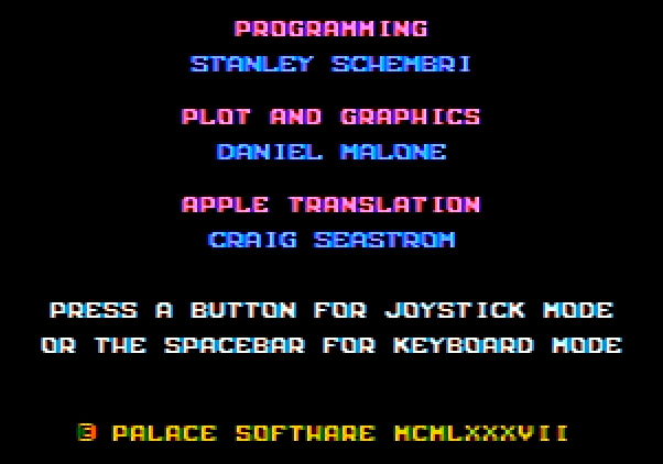 Rad Warrior Apple II Screenshot: Credits screen.