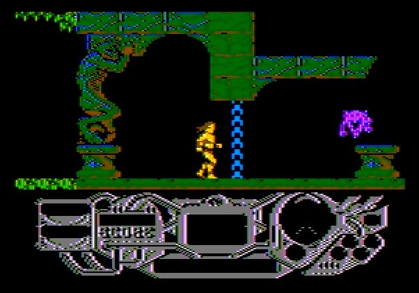 Rad Warrior Apple II Screenshot: Entering what looks like a temple...