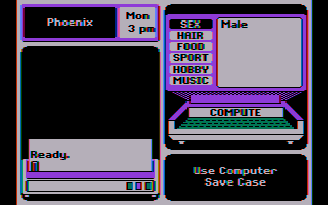Where in the U.S.A. is Carmen Sandiego? IBM PC/Compatibles Screenshot: The crime computer helps narrow down the list of suspects.