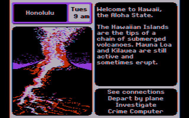 Where in the U.S.A. is Carmen Sandiego? IBM PC/Compatibles Screenshot: Arrived in Honolulu.