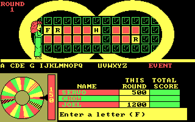 Wheel of Fortune IBM PC/Compatibles Screenshot: The game; enter a letter!