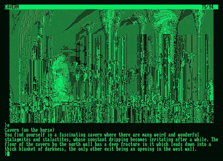 Pawn, The Amstrad PCW Screenshot: Exploring the caverns...(on a horse).