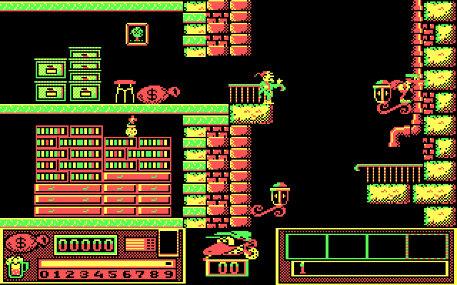 Goody IBM PC/Compatibles Screenshot: Climbing down a pipe...