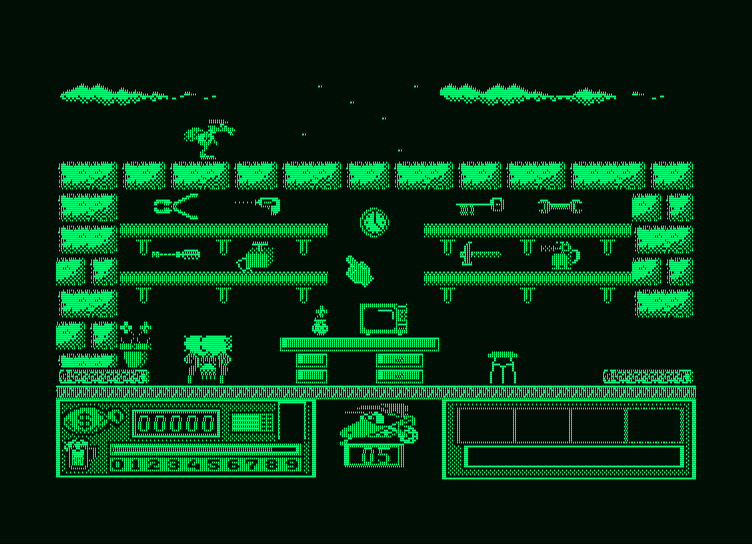 Goody Amstrad PCW Screenshot: Ooh, lots of items! If I can find out how to get there...