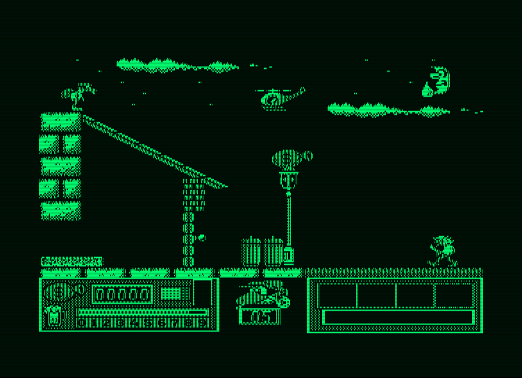 Goody Amstrad PCW Screenshot: Helicopter attacks on this screen.