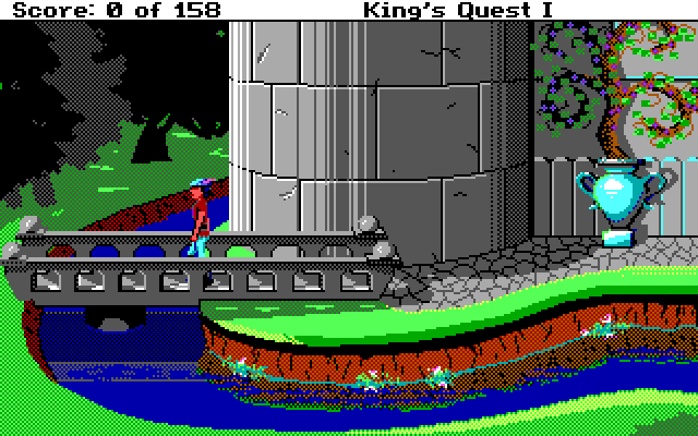 Roberta Williams' King's Quest I: Quest for the Crown IBM PC/Compatibles Screenshot: Leaving the castle, and setting out on my adventure!