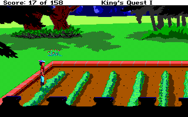 Roberta Williams' King's Quest I: Quest for the Crown IBM PC/Compatibles Screenshot: Looks like I found a garden...