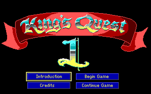 Roberta Williams' King's Quest I: Quest for the Crown IBM PC/Compatibles Screenshot: Main menu.