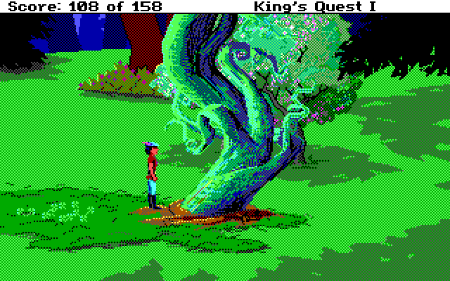 Roberta Williams' King's Quest I: Quest for the Crown IBM PC/Compatibles Screenshot: I planted some magic beans, and a beanstalk grows!