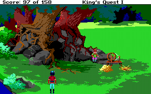 Roberta Williams' King's Quest I: Quest for the Crown IBM PC/Compatibles Screenshot: Who have I found here hidden in the forest?