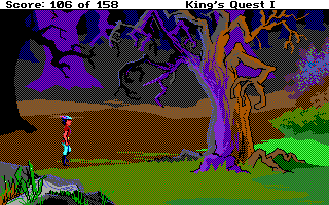 Roberta Williams' King's Quest I: Quest for the Crown IBM PC/Compatibles Screenshot: A scary looking part of the forest.