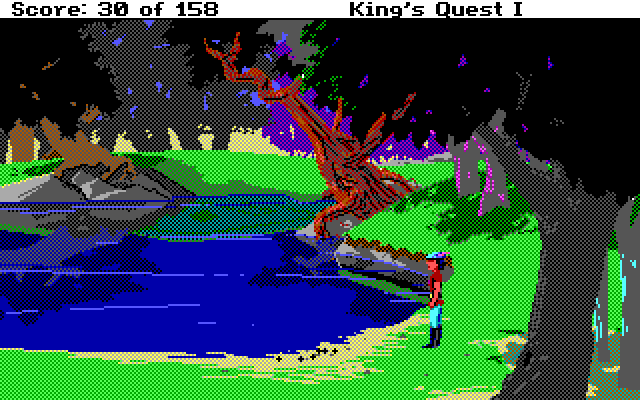 Roberta Williams' King's Quest I: Quest for the Crown IBM PC/Compatibles Screenshot: Beside a lake...