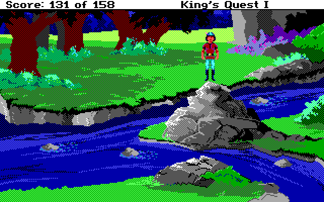 Roberta Williams' King's Quest I: Quest for the Crown IBM PC/Compatibles Screenshot: A river blocks my path...