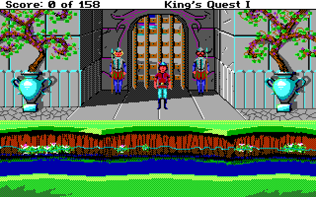 Roberta Williams' King's Quest I: Quest for the Crown IBM PC/Compatibles Screenshot: The game begins here, just outside the castle.