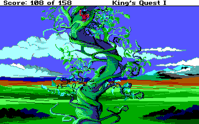 Roberta Williams' King's Quest I: Quest for the Crown IBM PC/Compatibles Screenshot: Be careful climbing this beanstalk...