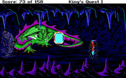 Roberta Williams' King's Quest I: Quest for the Crown for IBM PC/Compatibles - A dragon! Even the fairy godmother's magic spell won't protect me from this creature!