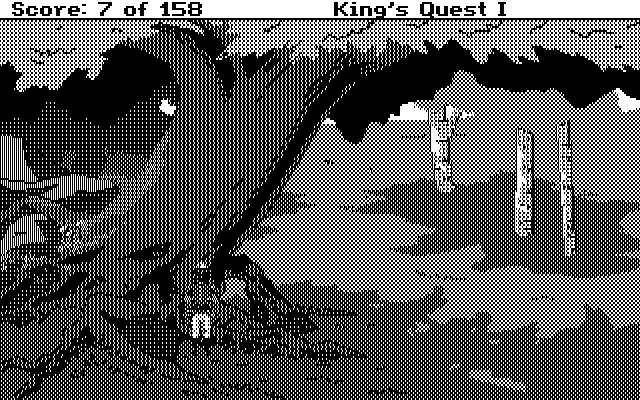 Roberta Williams' King's Quest I: Quest for the Crown IBM PC/Compatibles Screenshot: This looks like a tree I can climb...
