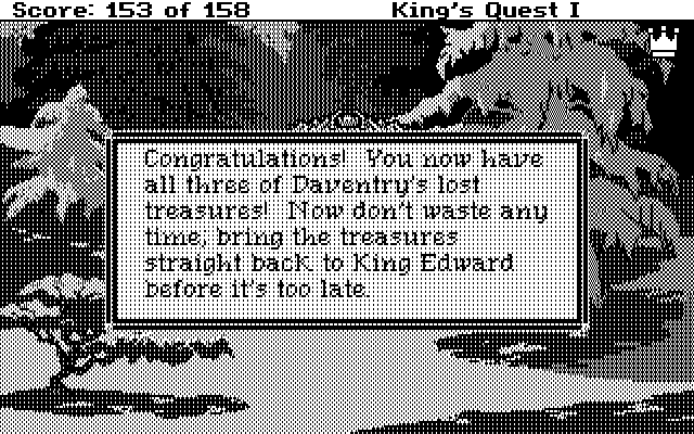 Roberta Williams' King's Quest I: Quest for the Crown IBM PC/Compatibles Screenshot: I have the treasures, time to go back to the castle!