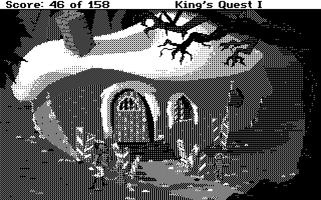 Roberta Williams' King's Quest I: Quest for the Crown IBM PC/Compatibles Screenshot: A witch lives here, be careful!