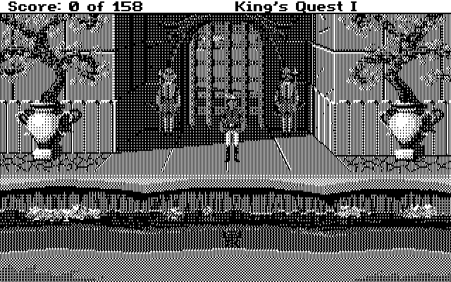 Roberta Williams' King's Quest I: Quest for the Crown IBM PC/Compatibles Screenshot: The game begins here, just outside the castle.