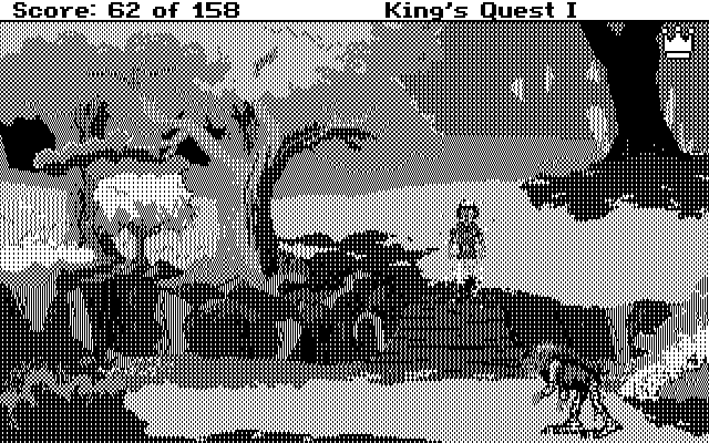 Roberta Williams' King's Quest I: Quest for the Crown IBM PC/Compatibles Screenshot: The troll won't let me cross this bridge.