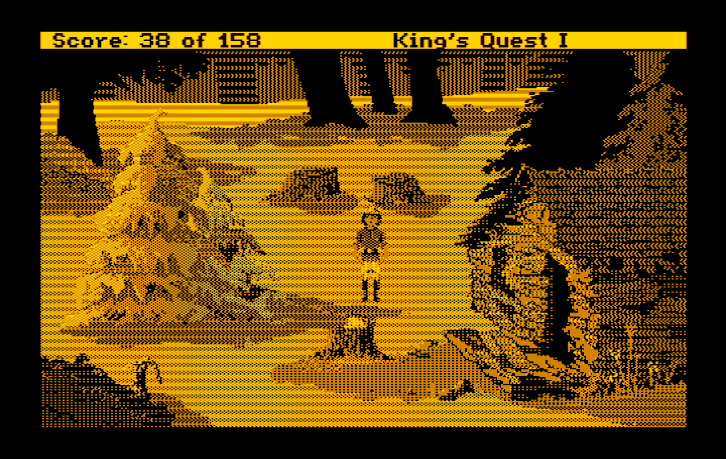 Roberta Williams' King's Quest I: Quest for the Crown IBM PC/Compatibles Screenshot: Just outside the woodcutter's house.