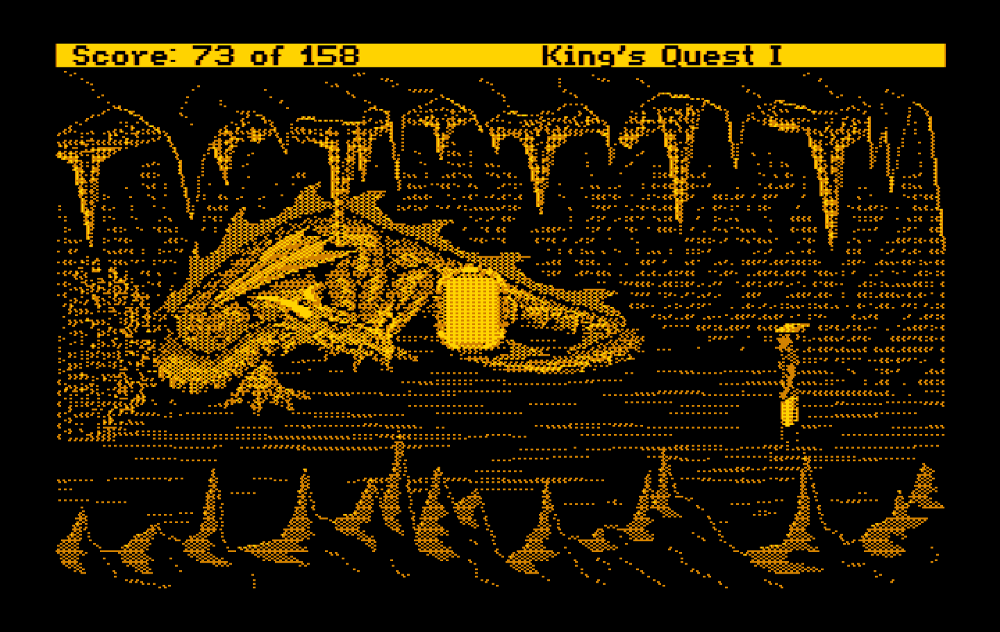 Roberta Williams' King's Quest I: Quest for the Crown IBM PC/Compatibles Screenshot: A dragon guards the magic mirror!