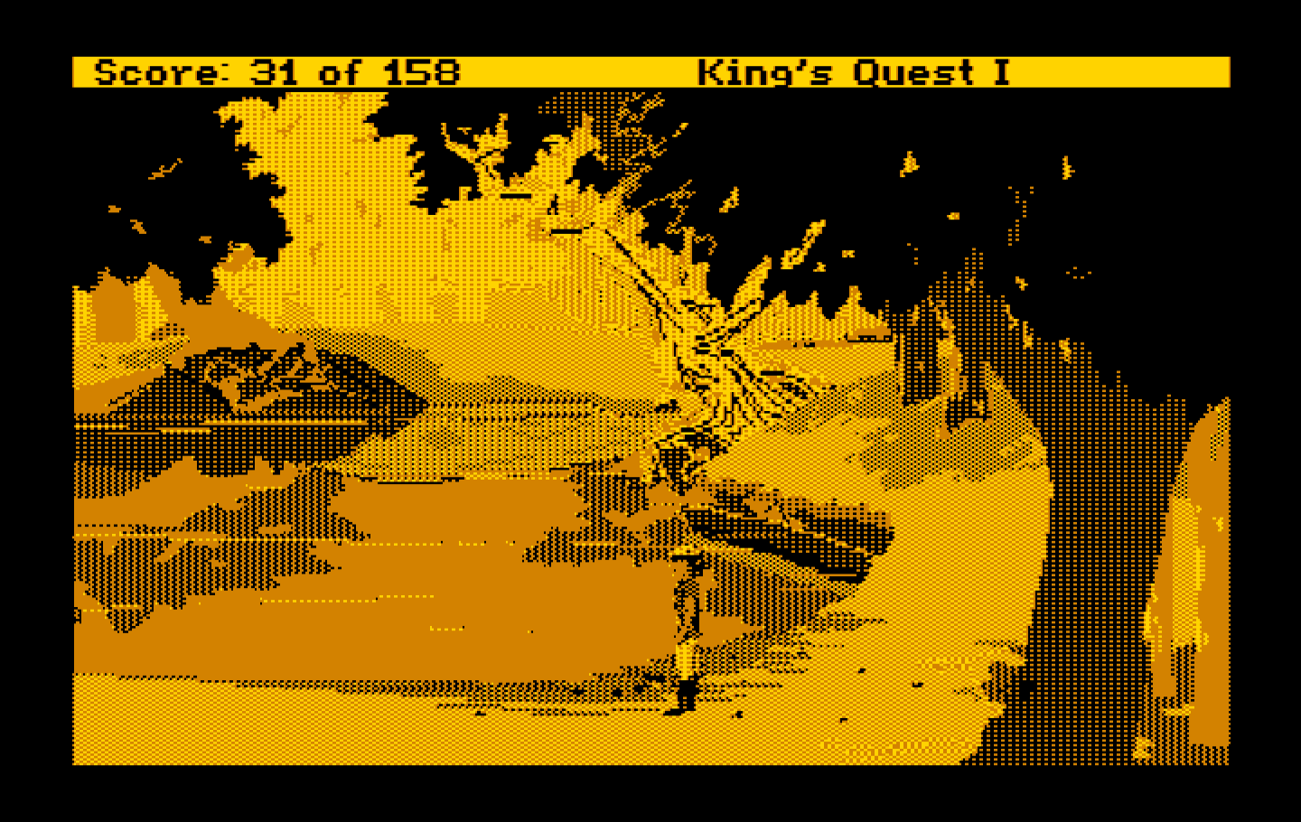Roberta Williams' King's Quest I: Quest for the Crown IBM PC/Compatibles Screenshot: By a lake; anything of importance here?