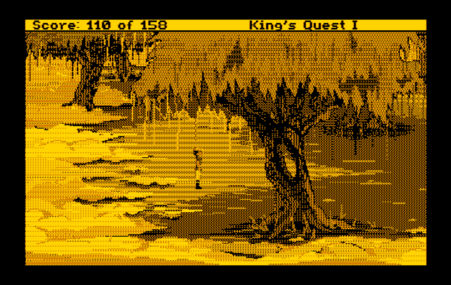 Roberta Williams' King's Quest I: Quest for the Crown IBM PC/Compatibles Screenshot: Exploring the area to see if I find anything.