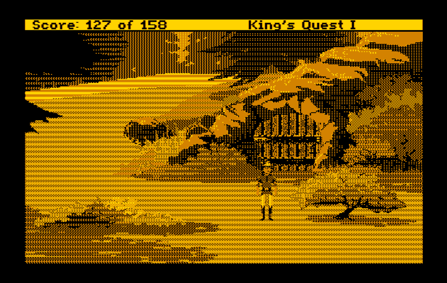 Roberta Williams' King's Quest I: Quest for the Crown IBM PC/Compatibles Screenshot: Once you leave through that large door, you can't go back in.