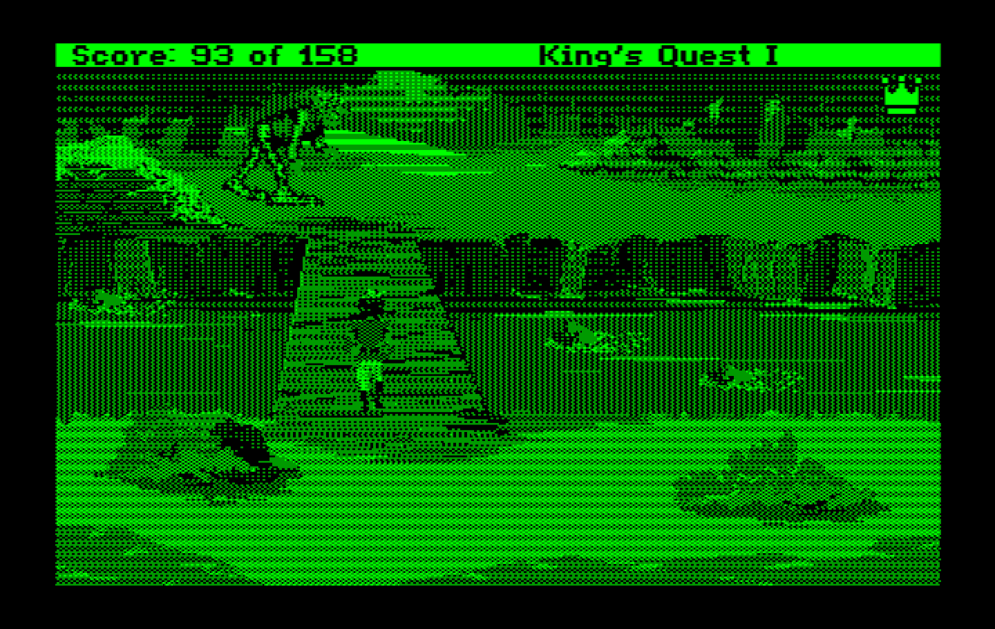 Roberta Williams' King's Quest I: Quest for the Crown IBM PC/Compatibles Screenshot: This bridge is guarded by a troll!