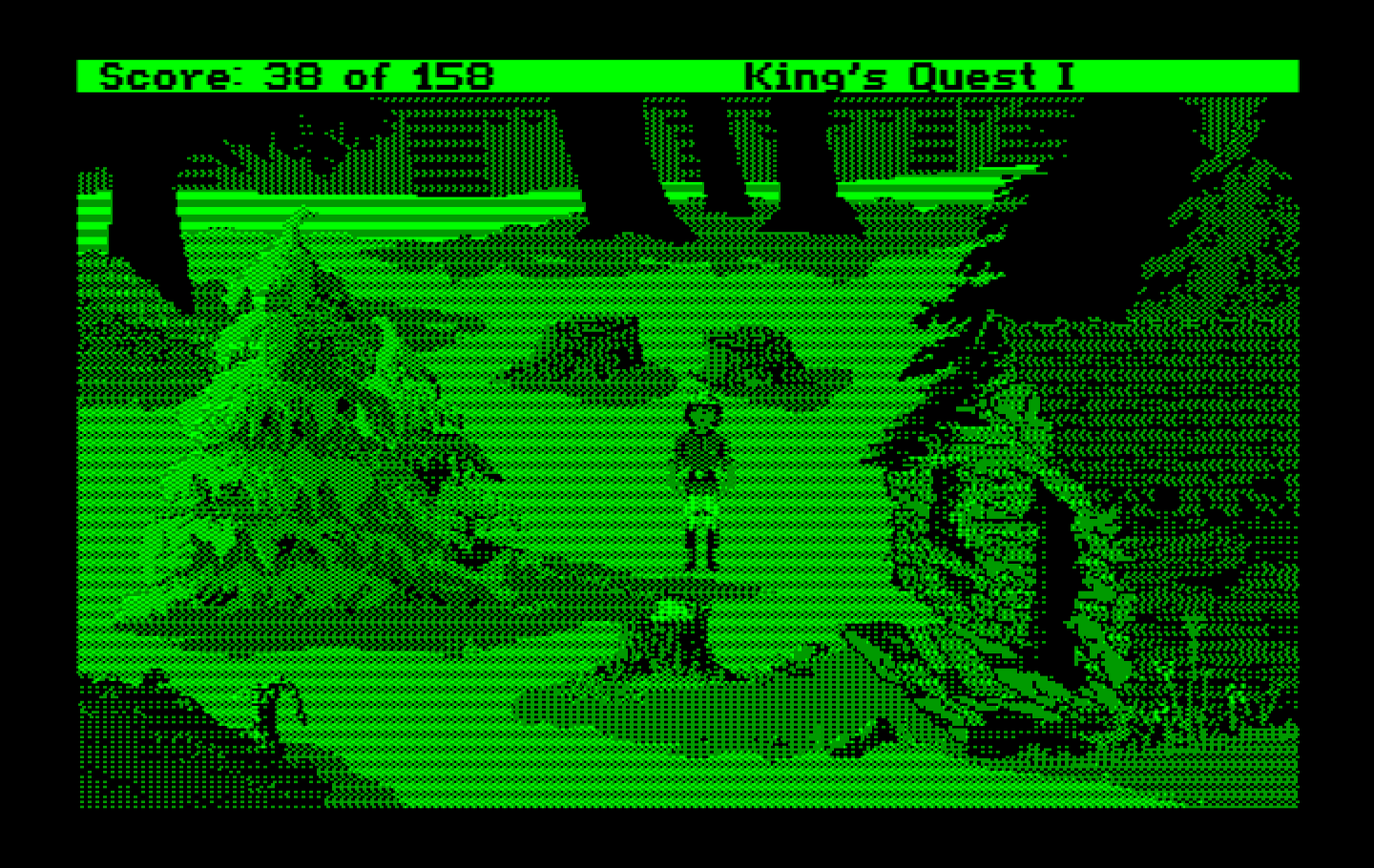 Roberta Williams' King's Quest I: Quest for the Crown IBM PC/Compatibles Screenshot: Just outside the woodcutter's house.