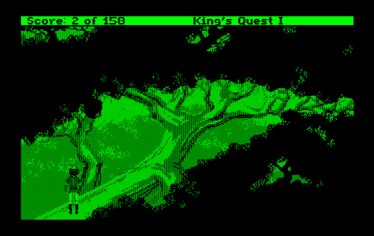 Roberta Williams' King's Quest I: Quest for the Crown IBM PC/Compatibles Screenshot: There's a nest at the end of the tree branch.