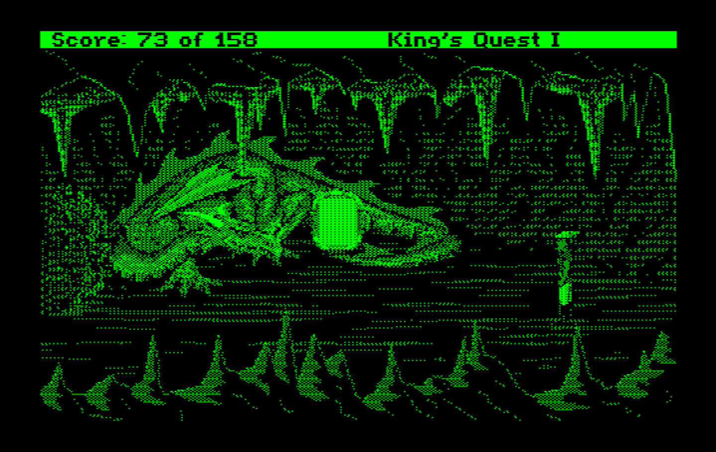 Roberta Williams' King's Quest I: Quest for the Crown IBM PC/Compatibles Screenshot: A dragon guards the magic mirror!